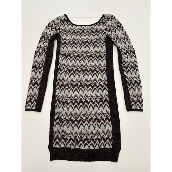 Free People Cozy Cabin Sweater Dress-Size M Metallic Chevron LS Low Back D35 - Picture 3 of 7